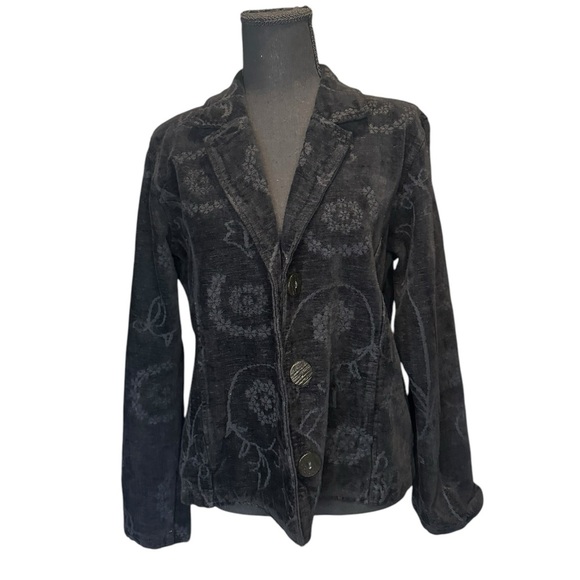 Vintage Velvet Jacket Black Floral Boho Artsy Cottagecore Dark Academia Medium - Picture 2 of 10